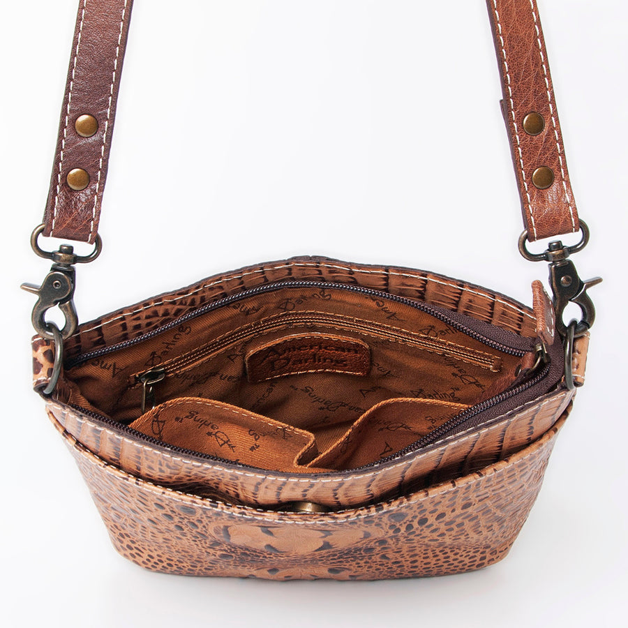 American Darling Western Leather Cross body Bag, Crocodile Embossed Full Grain Genuine Leather, Eco-Friendly Handcrafted Purse