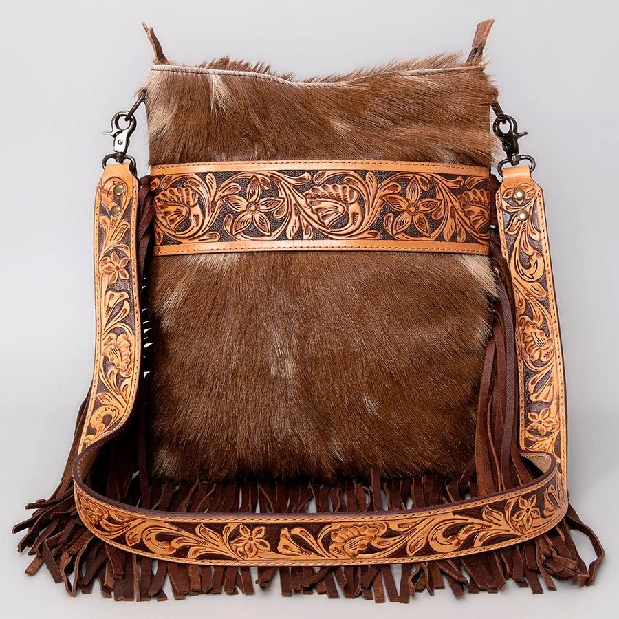 American Darling Messenger Hand Tooled Hair On Genuine Leather Western Women Bag Handbag Purse | Cute