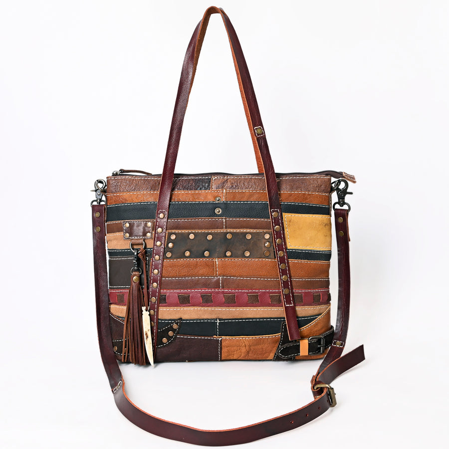 American Darling Leather Tote Bag – Colorful Leather Stripes, Western Style Handbag, Spacious Design
