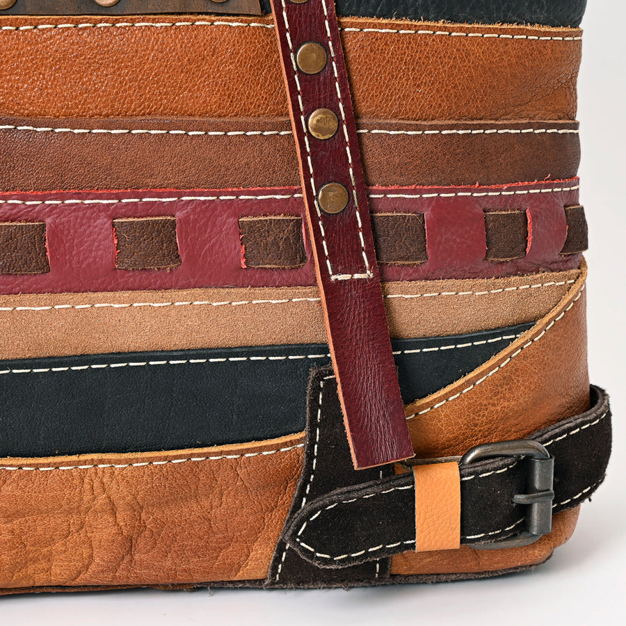American Darling Leather Tote Bag – Colorful Leather Stripes, Western Style Handbag, Spacious Design
