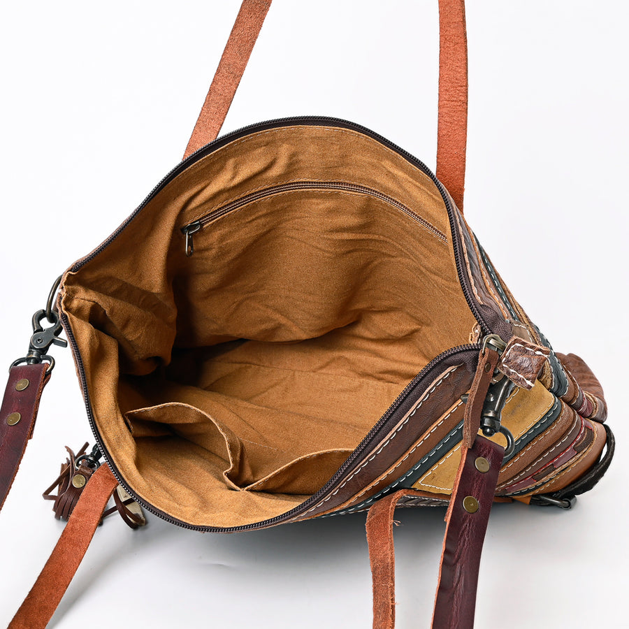 American Darling Leather Tote Bag – Colorful Leather Stripes, Western Style Handbag, Spacious Design
