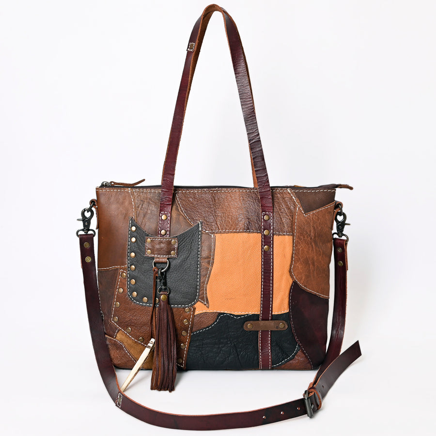 American Darling Leather Tote Bag – Colorful Leather Stripes, Western Style Handbag, Spacious Design