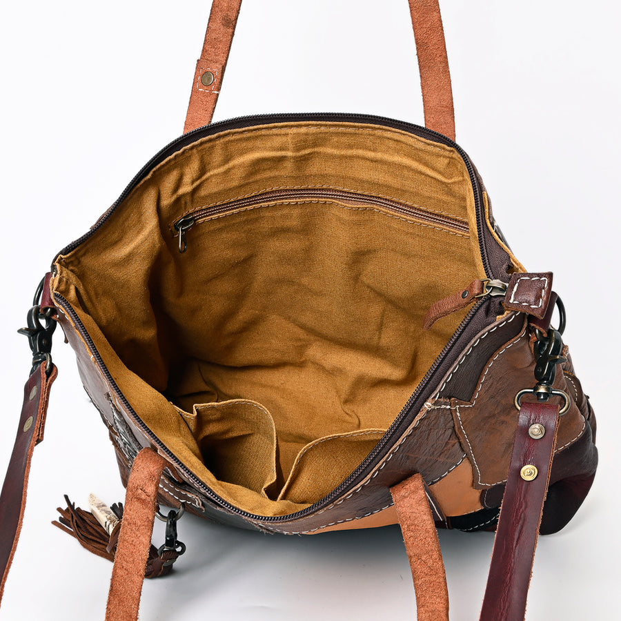 American Darling Leather Tote Bag – Colorful Leather Stripes, Western Style Handbag, Spacious Design