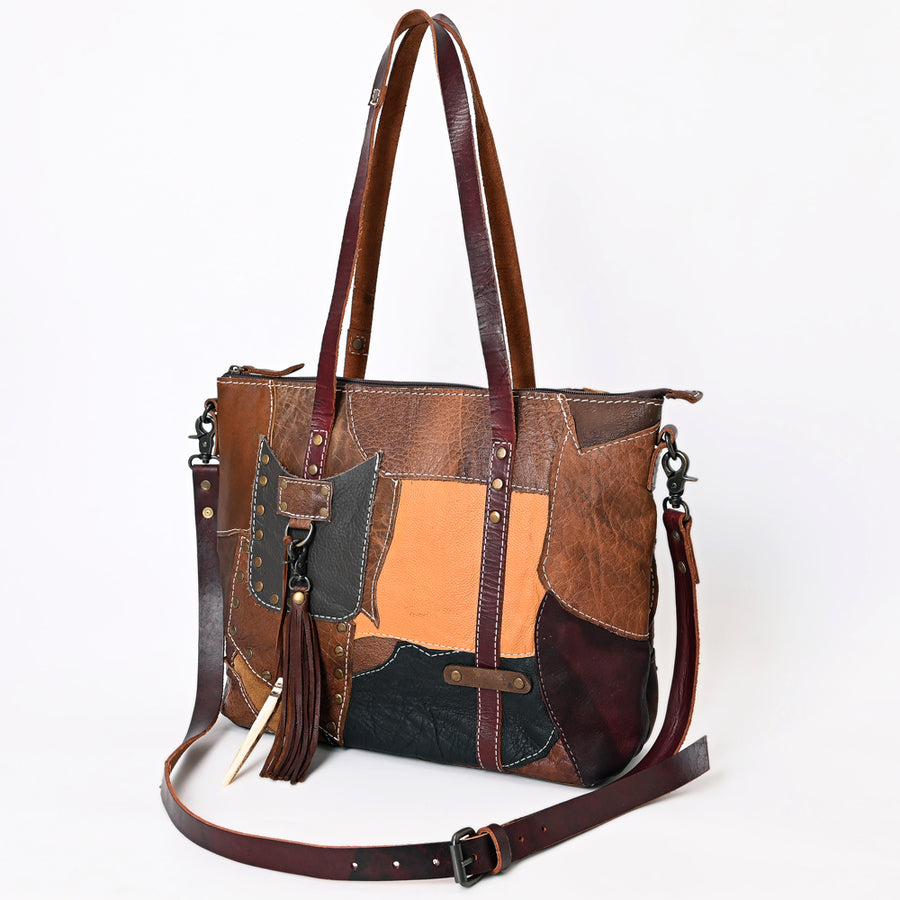 American Darling Handcrafted Leather Tote Bag Colorful Leather Stripes Western Handbag - Uhorse