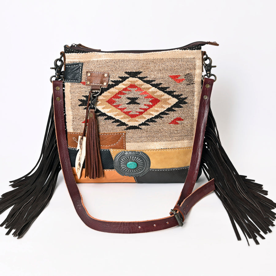 American Darling Leather Crossbody Bag – Colorful Design, Fringes, Western Style, Premium Handbag