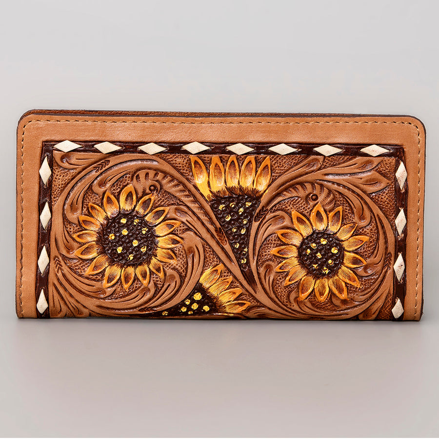American Darling Western Clutch Bag Hand Tooled Floral Carved Genuine Vegetable Tanned Leather Purse with YKK Zipper