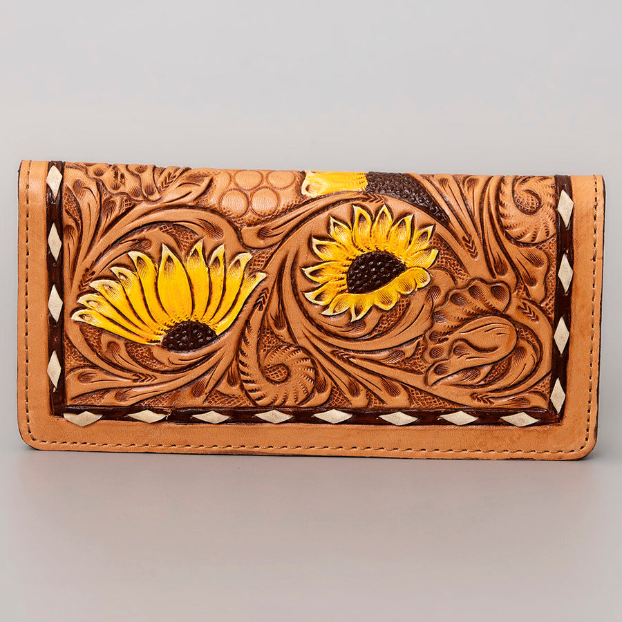 American Darling Western Clutch Bag Hand Tooled Floral Carved Genuine Vegetable Tanned Leather Purse with YKK Zipper