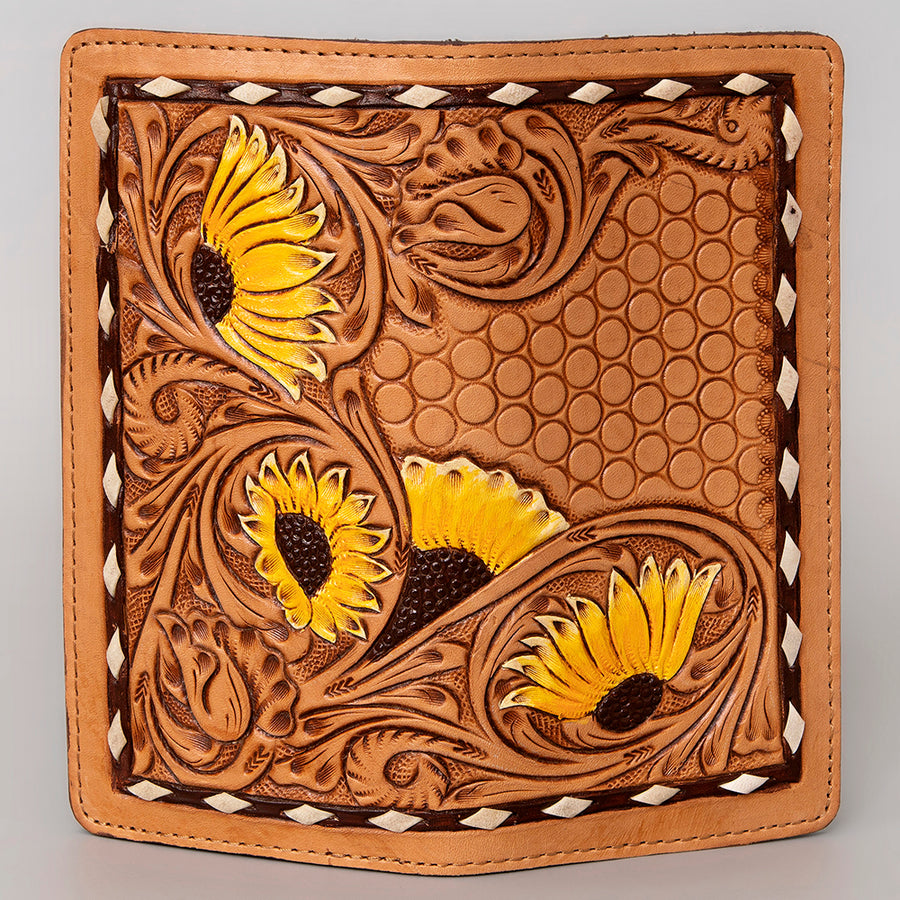 American Darling Western Clutch Bag Hand Tooled Floral Carved Genuine Vegetable Tanned Leather Purse with YKK Zipper