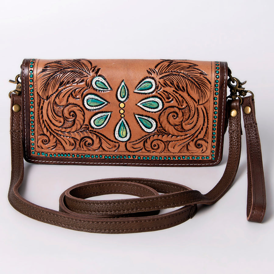 American Darling Organiser Bag, Hand Painted Western Leather, Vegetable Tanned Full Grain, 4in (H) X 8in (W) X 1.5in (D)