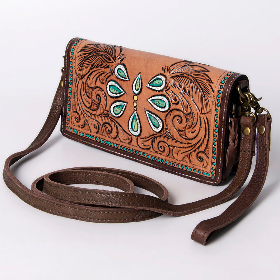 American Darling Hand Tooled Floral Organiser Bag - Handcrafted Western Leather - Uhorse