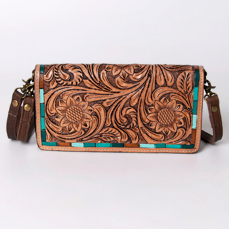 American Darling Organiser Bag, Hand Painted Western Leather, Vegetable Tanned Full Grain, 4in (H) X 8in (W) X 1.5in (D)