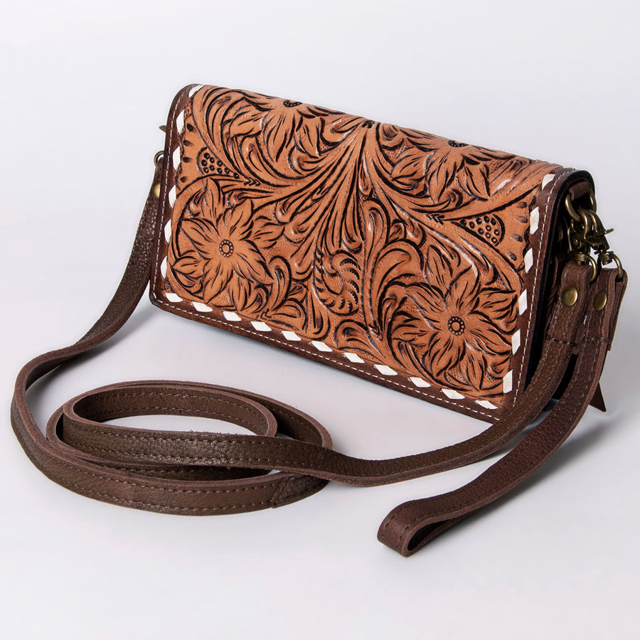 American Darling Hand Tooled Floral Organiser Bag - Handcrafted Western Leather - Uhorse