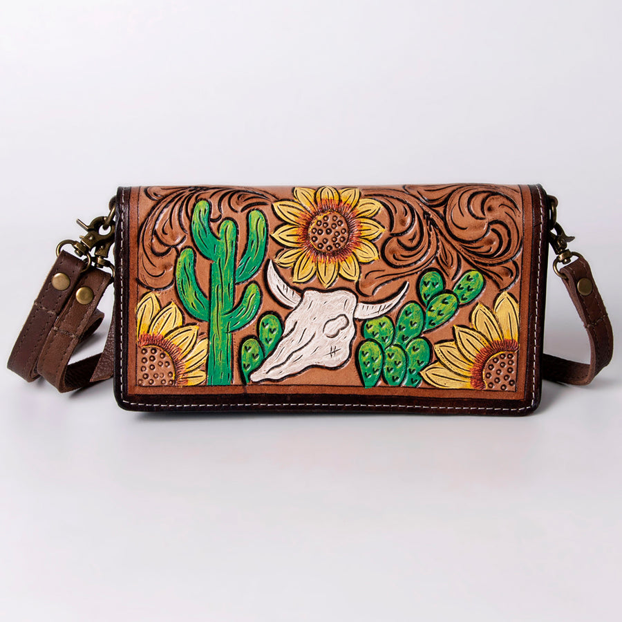 American Darling Organiser Bag, Hand Painted Western Leather, Vegetable Tanned Full Grain, 4in (H) X 8in (W) X 1.5in (D)