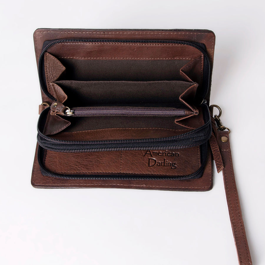 American Darling Organiser Bag, Hand Painted Western Leather, Vegetable Tanned Full Grain, 4in (H) X 8in (W) X 1.5in (D)