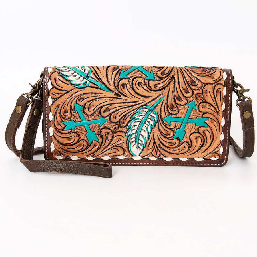 American Darling Organiser Bag, Hand Painted Western Leather, Vegetable Tanned Full Grain, 4in (H) X 8in (W) X 1.5in (D)