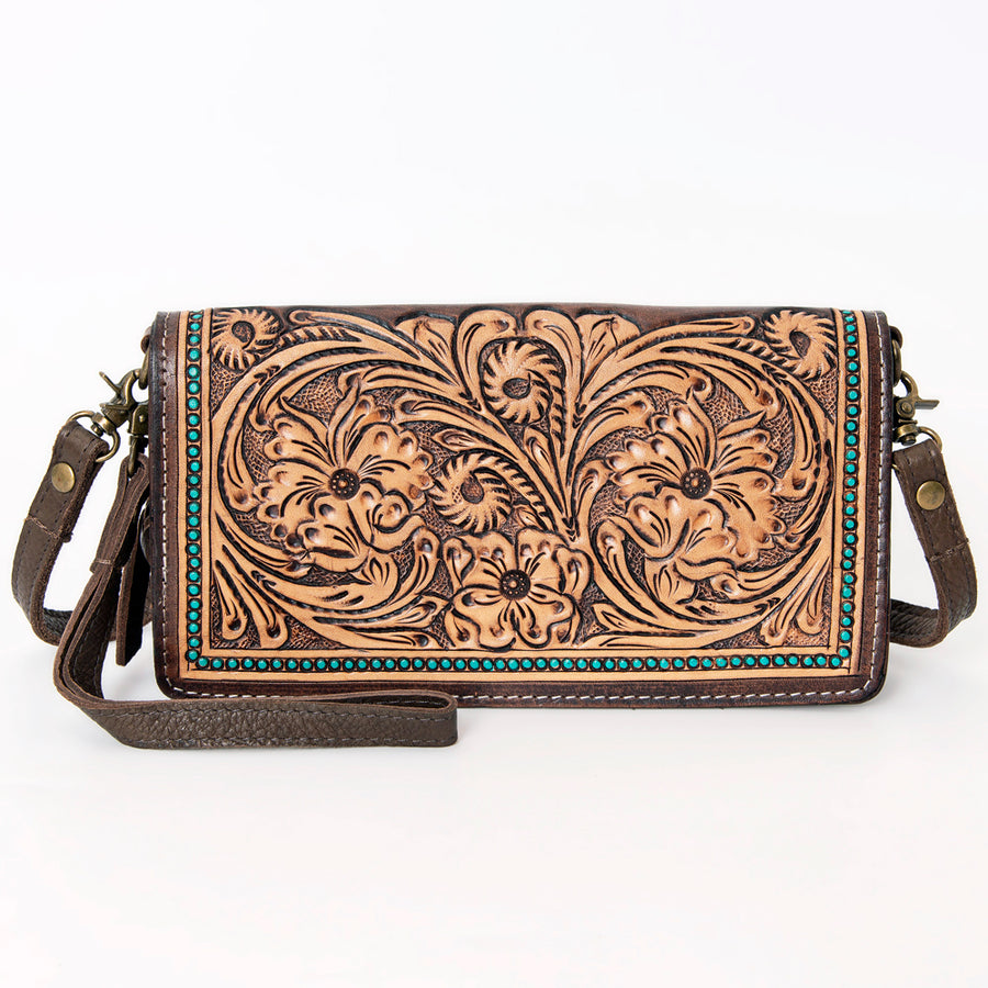 American Darling Organiser Bag, Hand Painted Western Leather, Vegetable Tanned Full Grain, 4in (H) X 8in (W) X 1.5in (D)