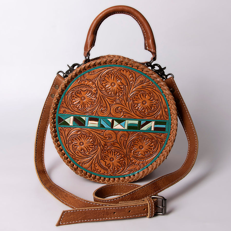American Darling Women's Canteen Bag Western Hand Tooled Genuine Leather Handbag and Ladies Purse