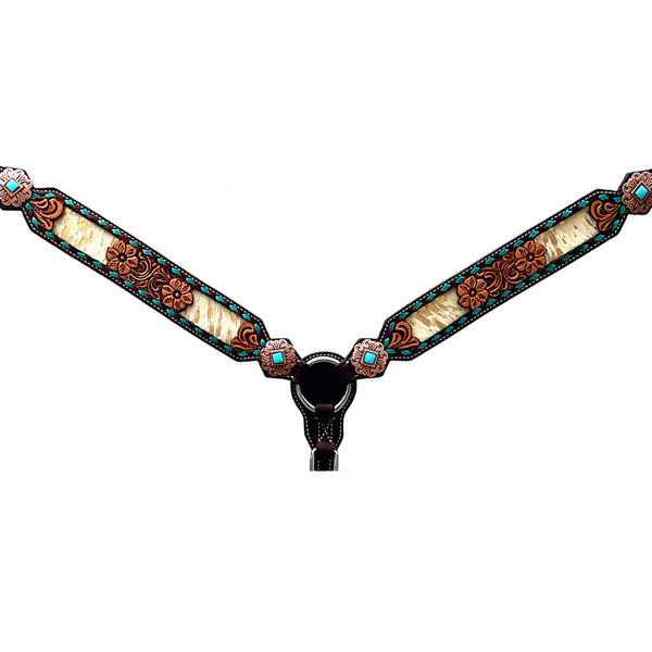 Bar H Equine Horse Genuine Leather Floral Design Breast Collar ,Headstall Brown - Uhorse