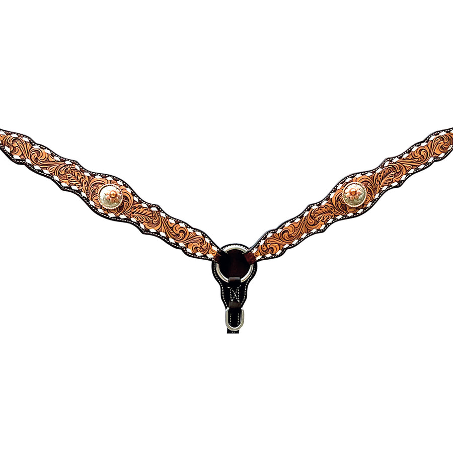 Bar H Equine Horse Genuine Leather Floral Design Breast Collar ,Headstall Brown - Uhorse