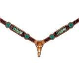 Bar H Equine Horse Genuine Leather Floral Design , Stud Breast Collar ,Headstall Brown