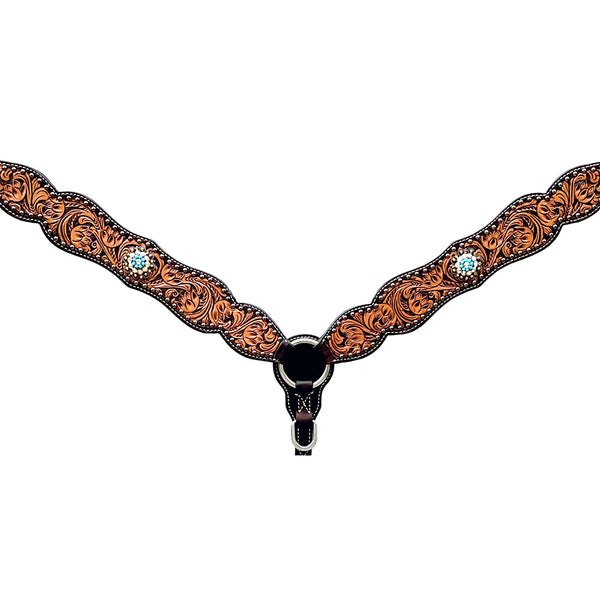 Bar H Equine Horse Genuine Leather Floral Design Breast Collar ,Headstall Brown - Uhorse