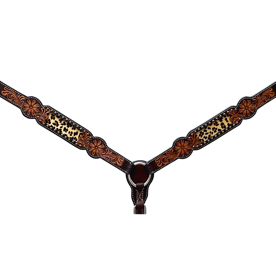 Bar H Equine Horse Genuine Leather Floral Design Breast Collar ,Headstall Brown - Uhorse