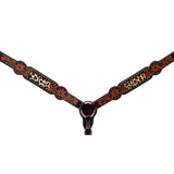 Bar H Equine Horse Genuine Leather Floral Design Breast Collar ,Headstall Brown