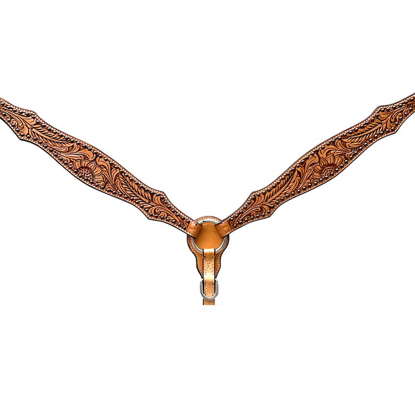 Bar H Equine Horse Genuine Leather Floral Design Breast Collar ,Headstall Tan - Uhorse