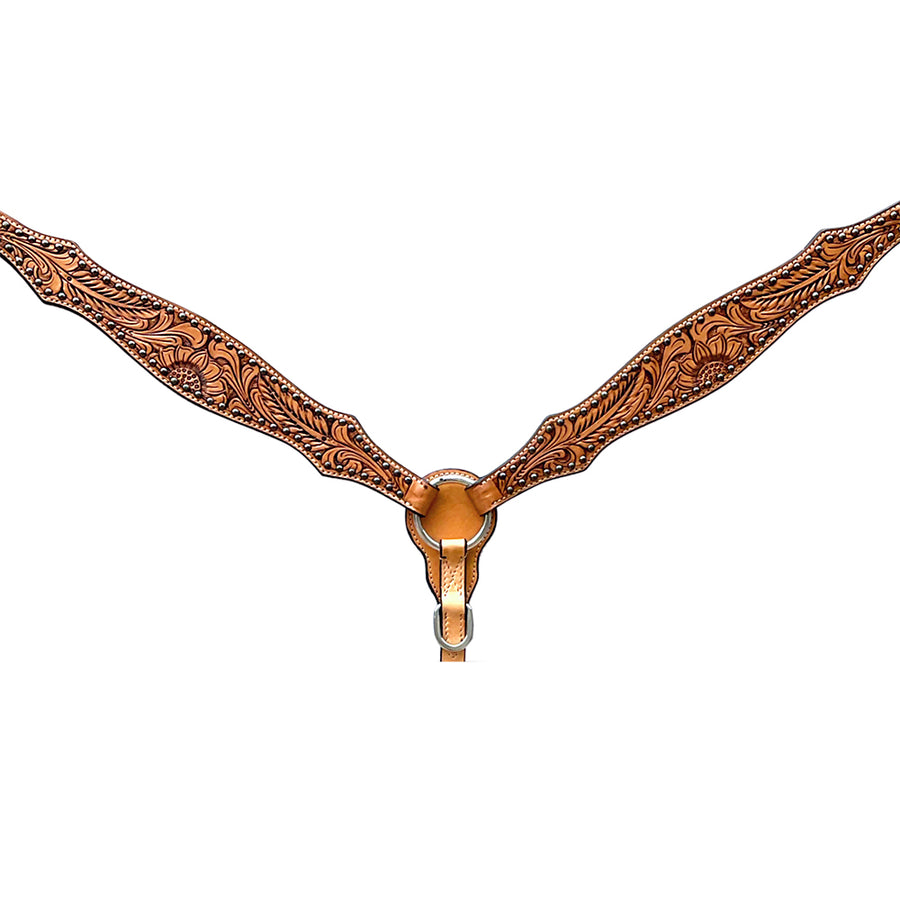 Bar H Equine Horse Genuine Leather Floral Design Breast Collar ,Headstall Tan - Uhorse