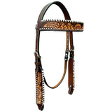 Bar H Equine Horse Genuine Leather Floral Design With Buckstitch Breast Collar ,Headstall Brown