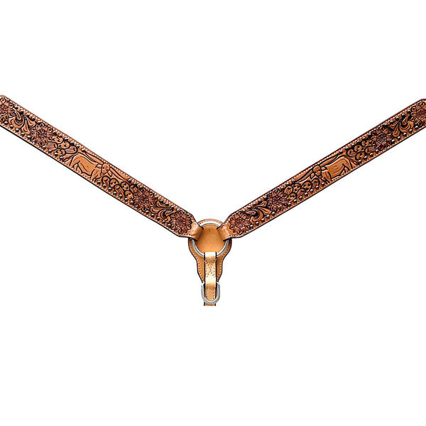 Bar H Equine Horse Genuine Leather Floral Design Breast Collar ,Headstall Tan - Uhorse