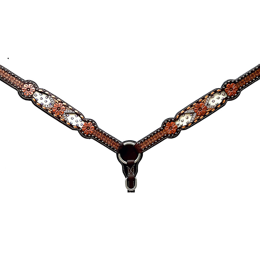 Bar H Equine Horse Genuine Leather Floral Design Breast Collar ,Headstall Brown - Uhorse