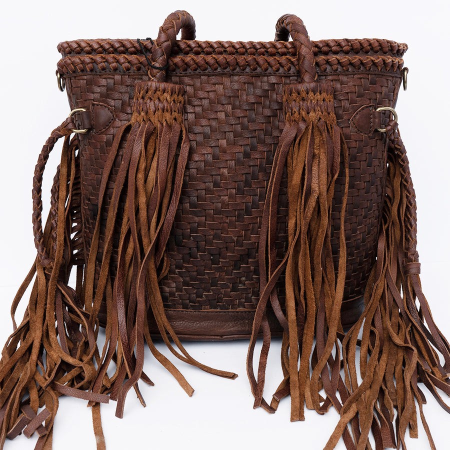 American Darling Tote Bag, Genuine Vegetable-Tanned Leather, Basket Weave Design with Fringes, Western Handcrafted Handbag