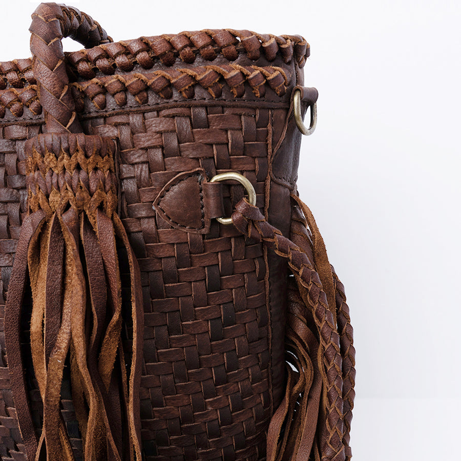 American Darling Tote Bag, Genuine Vegetable-Tanned Leather, Basket Weave Design with Fringes, Western Handcrafted Handbag