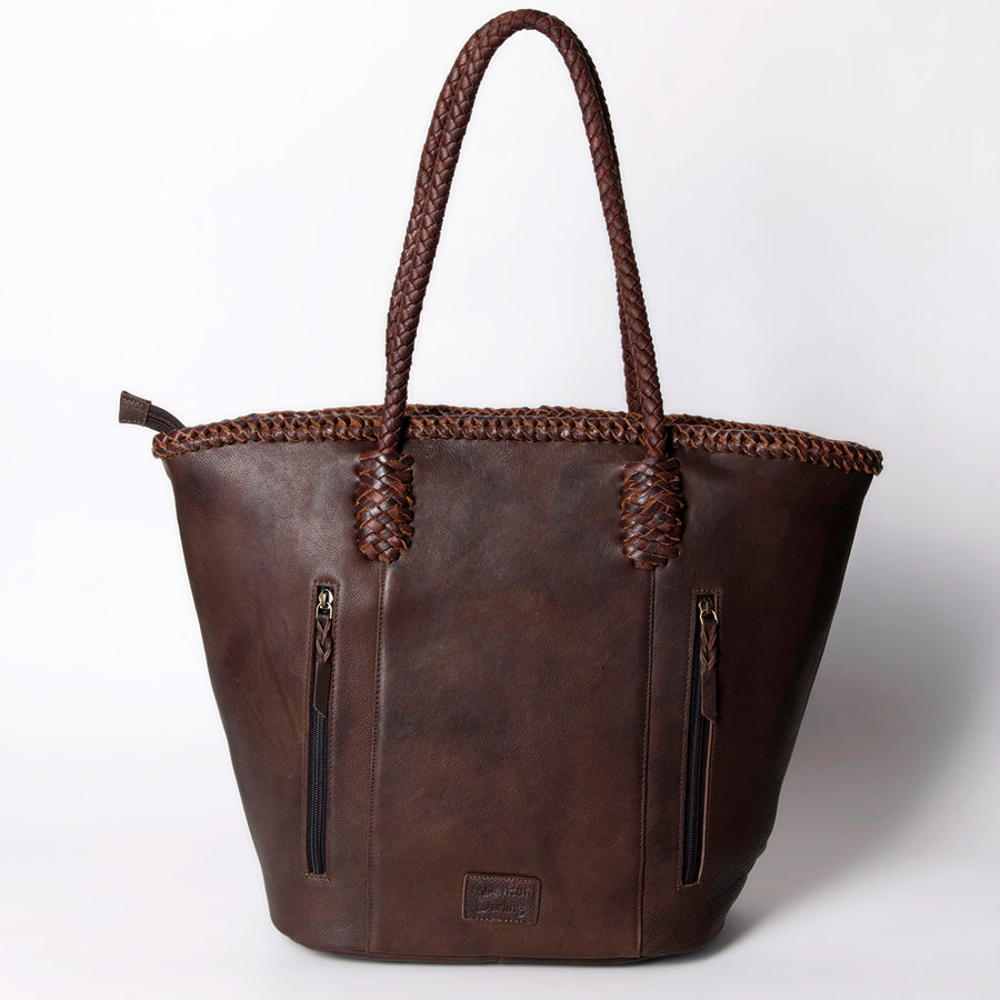 American Darling Tote Bag Western Genuine Leather Handcrafted Large Purse with Fringes and Braided Straps