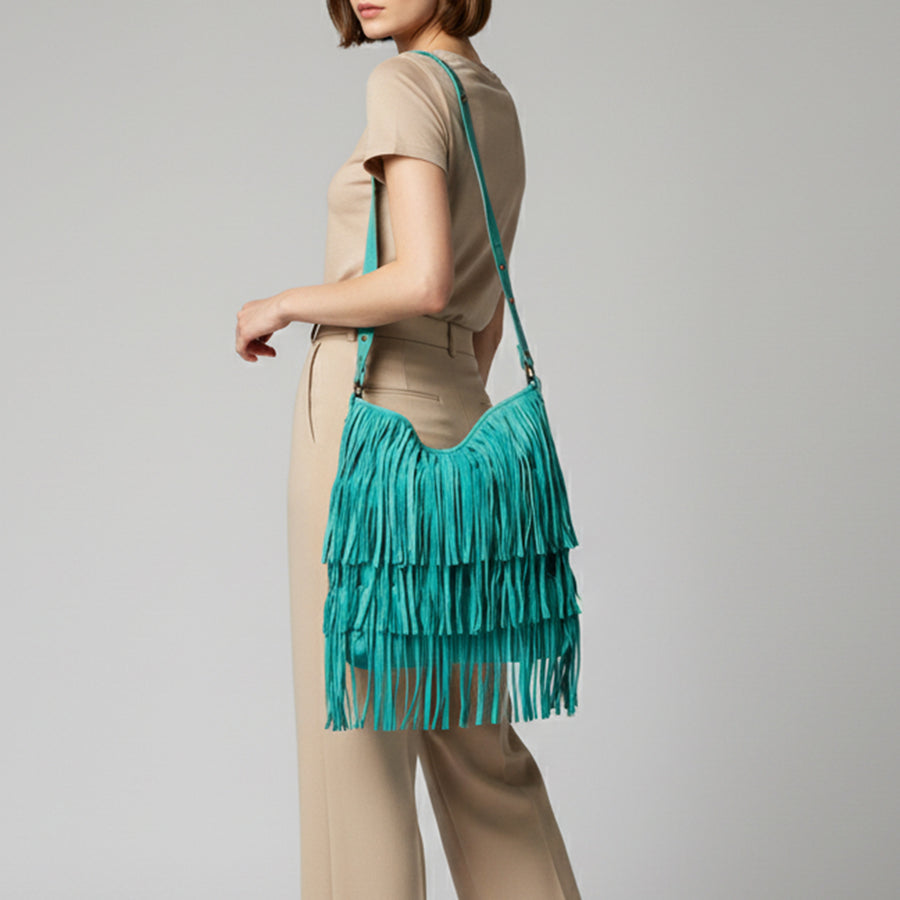 American Darling Large Cross body Bag Western Genuine Leather Handcrafted Purse with Fringes and YKK Zipper