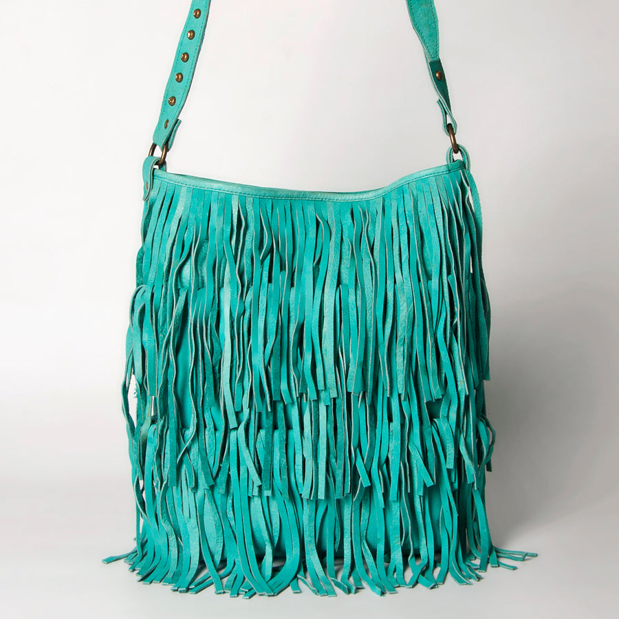 American Darling Large Cross body Bag Western Genuine Leather Handcrafted Purse with Fringes and YKK Zipper