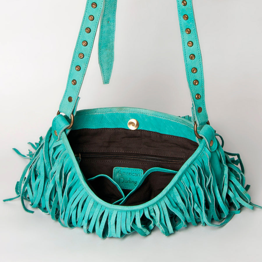 American Darling Large Cross body Bag Western Genuine Leather Handcrafted Purse with Fringes and YKK Zipper