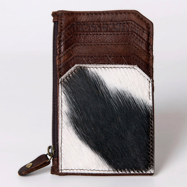 ADCCM101 Cowhide and Brown Leather Zipper Card Holder - Western Slim Wallet - Uhorse