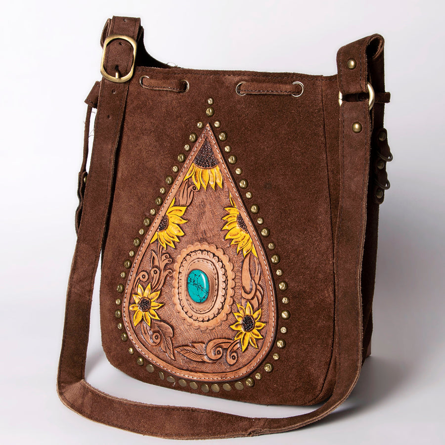 American Darling Bucket Suede Hand Tooled Genuine Leather Western Women Bag | Handbag Purse - Uhorse