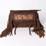 American Darling Small Cross body Bag Western Hand Tooled Floral Carved Genuine Leather Purse with Fringes and Braided Detail