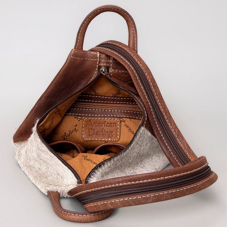 American Darling Backpack Genuine Leather Hand Tooled Floral Hair-On Cowhide Buck-Stitched 12in x 11in x 4in