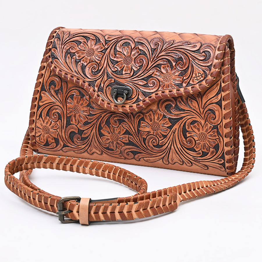 American Darling Handcrafted Western Leather Crossbody Bag Intricate Tooled Floral Design - Uhorse