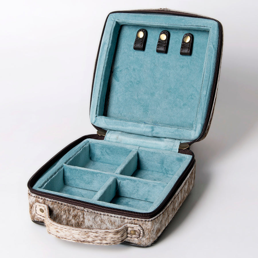 American Darling Jewelry Case for Women - Hair-On Cowhide Eco-Friendly Genuine Leather Travel Organizer with YKK Zipper