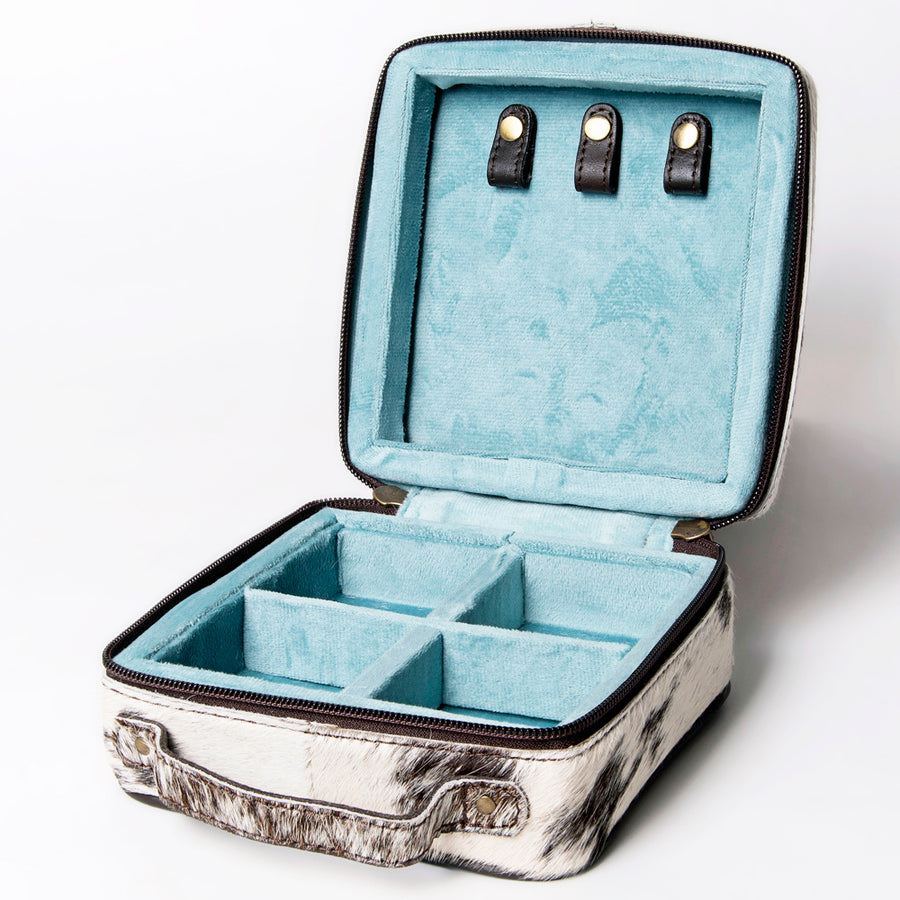 American Darling Jewelry Case for Women - Hair-On Cowhide Eco-Friendly Genuine Leather Travel Organizer with YKK Zipper