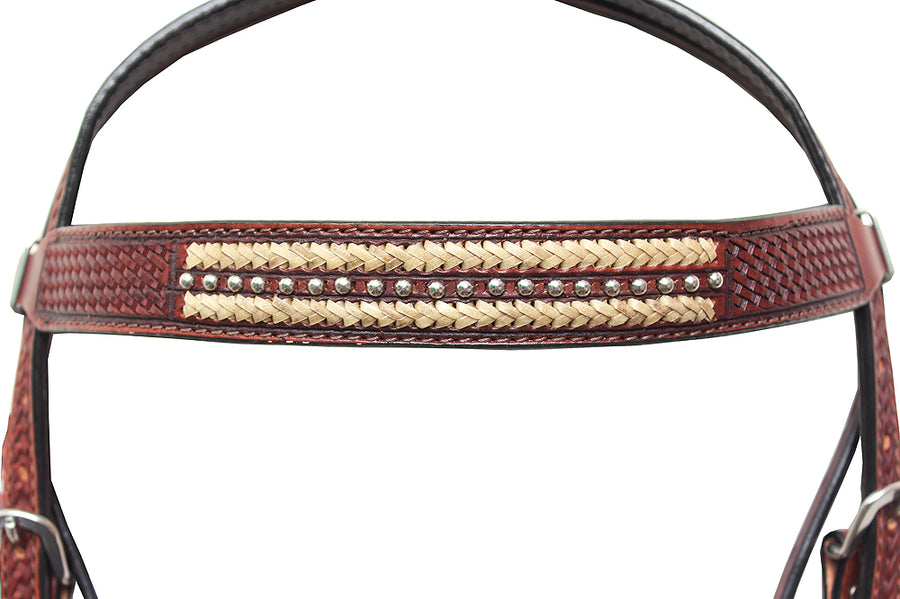 HILASON Western Horse Genuine American Leather Headstall Basket Weave Brown