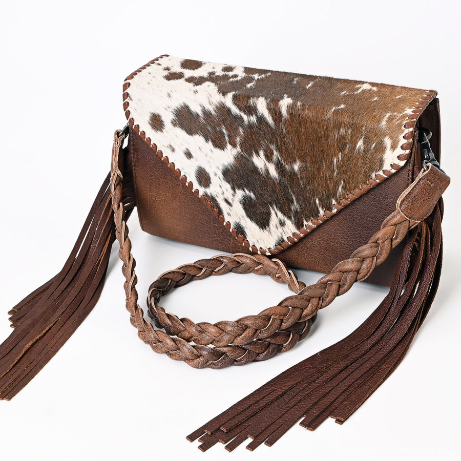 American Darling Hair-On Leather Envelope Bag with Fringe - Western Crossbody Cowhide Purse - Uhorse