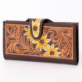 American Darling Hand-Tooled Leather Floral Wallet - Western Sunflower Design Genuine Leather - Uhorse