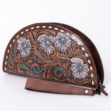 handcrafted floral tooled leather western taco handbag clutch wristlet