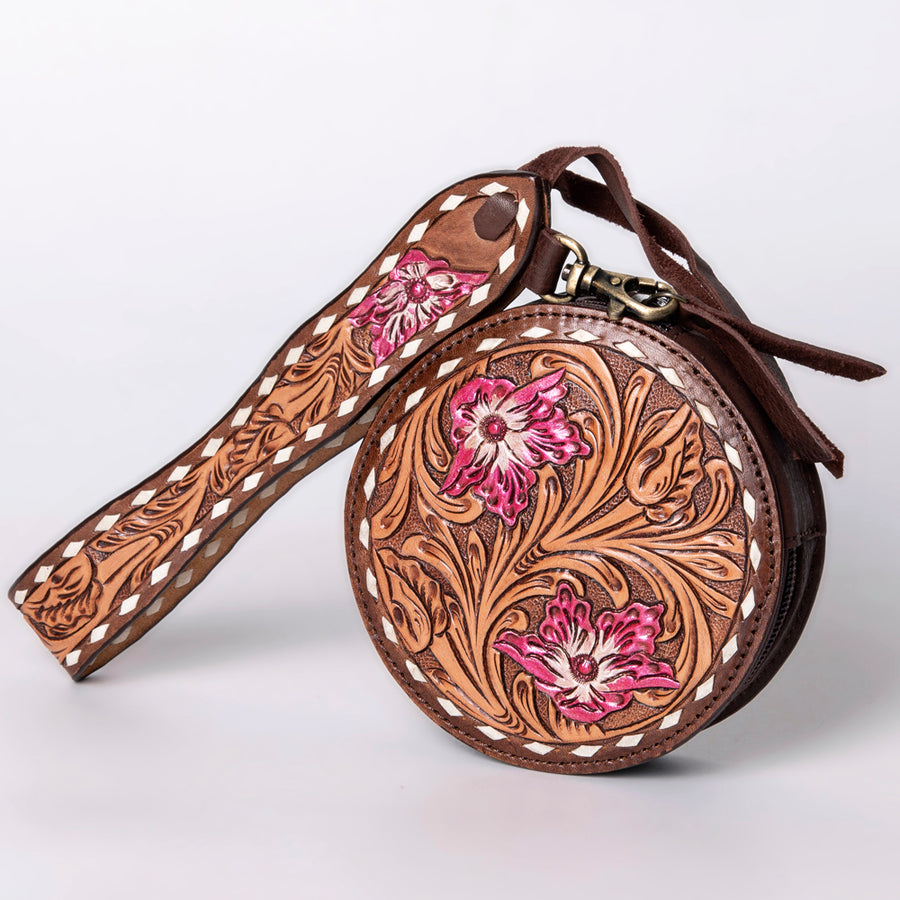 American Darling Western Leather Canteen Bag - Hand Tooled Thunderbird Floral Carved Purse - Uhorse